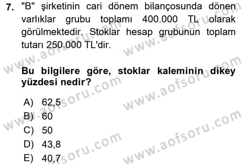 Muhasebe Denetimi ve Mali Analiz Dersi 2017 - 2018 Yılı (Final) Dönem Sonu Sınav Soruları 7. Soru