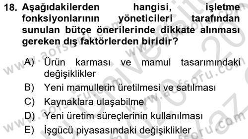 Maliyet Ve Yönetim Muhasebesi Dersi 2019 - 2020 Yılı Yaz Okulu Sınav Soruları 18. Soru