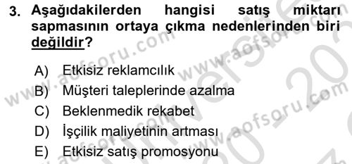 Maliyet Ve Yönetim Muhasebesi Dersi 2020 - 2021 Yılı Yaz Okulu Sınavı 3. Soru