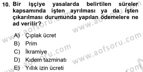 Maliyet Ve Yönetim Muhasebesi Dersi 2021 - 2022 Yılı (Vize) Ara Sınavı 10. Soru