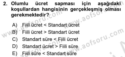 Maliyet Ve Yönetim Muhasebesi Dersi 2021 - 2022 Yılı Yaz Okulu Sınavı 2. Soru