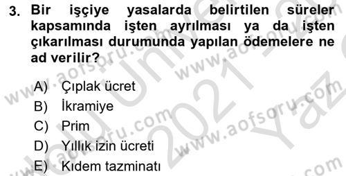 Maliyet Ve Yönetim Muhasebesi Dersi 2021 - 2022 Yılı Yaz Okulu Sınavı 3. Soru