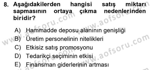 Maliyet Ve Yönetim Muhasebesi Dersi 2022 - 2023 Yılı (Final) Dönem Sonu Sınav Soruları 8. Soru