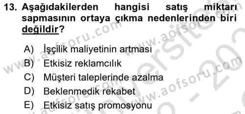 Maliyet Ve Yönetim Muhasebesi Dersi 2022 - 2023 Yılı Yaz Okulu Sınav Soruları 13. Soru
