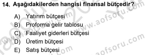 Maliyet Ve Yönetim Muhasebesi Dersi 2022 - 2023 Yılı Yaz Okulu Sınav Soruları 14. Soru