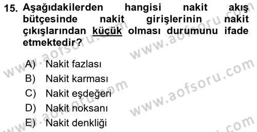 Maliyet Ve Yönetim Muhasebesi Dersi 2022 - 2023 Yılı Yaz Okulu Sınav Soruları 15. Soru