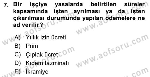 Maliyet Ve Yönetim Muhasebesi Dersi Ara Sınavı Deneme Sınav Soruları 7. Soru