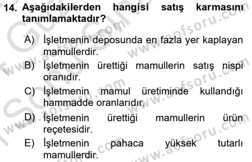 Maliyet Ve Yönetim Muhasebesi Dersi 2023 - 2024 Yılı (Final) Dönem Sonu Sınav Soruları 14. Soru