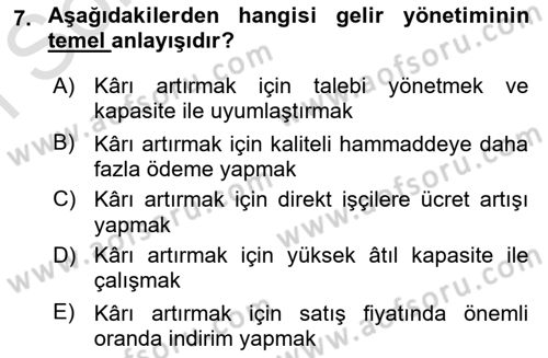 Maliyet Ve Yönetim Muhasebesi Dersi 2023 - 2024 Yılı (Final) Dönem Sonu Sınav Soruları 7. Soru
