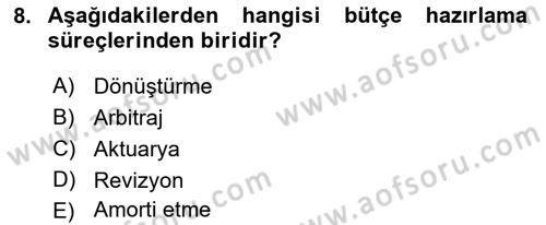 Maliyet Ve Yönetim Muhasebesi Dersi 2023 - 2024 Yılı (Final) Dönem Sonu Sınavı 8. Soru