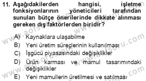 Maliyet Ve Yönetim Muhasebesi Dersi 2023 - 2024 Yılı Yaz Okulu Sınav Soruları 11. Soru