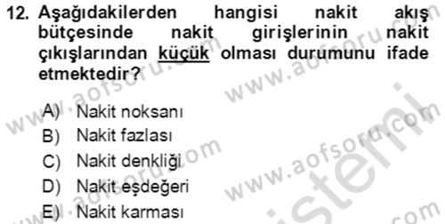 Maliyet Ve Yönetim Muhasebesi Dersi 2023 - 2024 Yılı Yaz Okulu Sınav Soruları 12. Soru