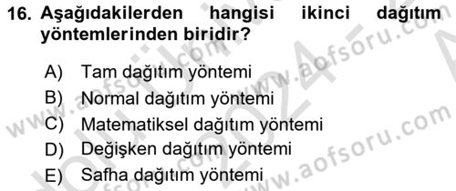 Maliyet Ve Yönetim Muhasebesi Dersi Ara Sınavı Deneme Sınav Soruları 16. Soru