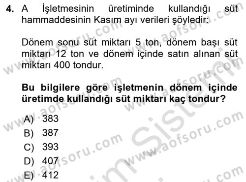Maliyet Ve Yönetim Muhasebesi Dersi Ara Sınavı Deneme Sınav Soruları 4. Soru