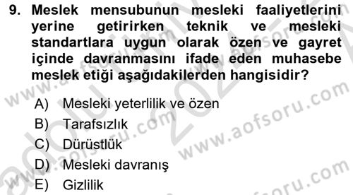 Maliyet Ve Yönetim Muhasebesi Dersi 2024 - 2025 Yılı (Vize) Ara Sınav Soruları 9. Soru