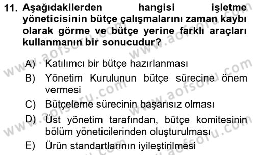 Maliyet Ve Yönetim Muhasebesi Dersi 2024 - 2025 Yılı (Final) Dönem Sonu Sınav Soruları 11. Soru