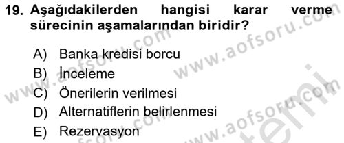 Maliyet Ve Yönetim Muhasebesi Dersi 2024 - 2025 Yılı (Final) Dönem Sonu Sınav Soruları 19. Soru