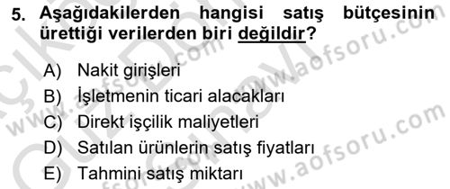Maliyet Ve Yönetim Muhasebesi Dersi 2024 - 2025 Yılı (Final) Dönem Sonu Sınav Soruları 5. Soru