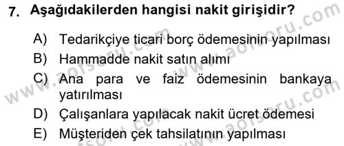 Maliyet Ve Yönetim Muhasebesi Dersi 2024 - 2025 Yılı (Final) Dönem Sonu Sınav Soruları 7. Soru