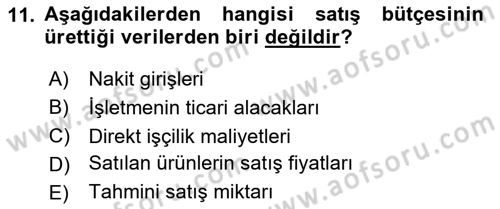Maliyet Ve Yönetim Muhasebesi Dersi 2024 - 2025 Yılı Yaz Okulu Sınav Soruları 11. Soru
