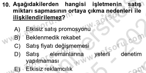 Maliyet Ve Yönetim Muhasebesi Dersi 2025 - 2026 Yılı (Final) Dönem Sonu Sınav Soruları 10. Soru