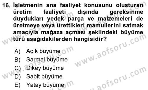 Maliyet Ve Yönetim Muhasebesi Dersi 2025 - 2026 Yılı (Final) Dönem Sonu Sınav Soruları 16. Soru