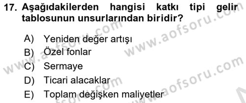 Maliyet Ve Yönetim Muhasebesi Dersi 2025 - 2026 Yılı (Final) Dönem Sonu Sınav Soruları 17. Soru