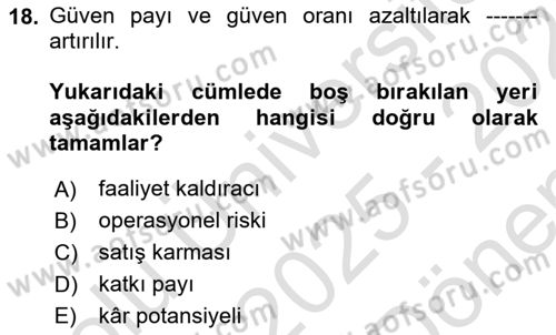 Maliyet Ve Yönetim Muhasebesi Dersi 2025 - 2026 Yılı (Final) Dönem Sonu Sınav Soruları 18. Soru