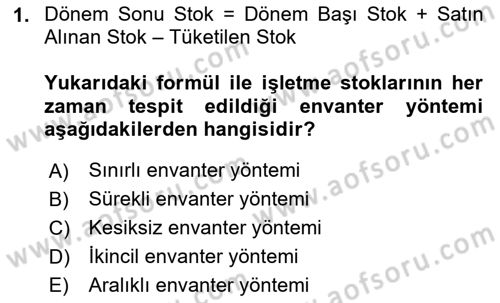 Maliyet Ve Yönetim Muhasebesi Dersi 2025 - 2026 Yılı Yaz Okulu Sınav Soruları 1. Soru