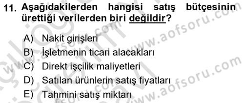 Maliyet Ve Yönetim Muhasebesi Dersi 2025 - 2026 Yılı Yaz Okulu Sınav Soruları 11. Soru
