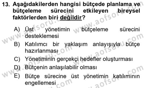 Maliyet Ve Yönetim Muhasebesi Dersi 2025 - 2026 Yılı Yaz Okulu Sınav Soruları 13. Soru