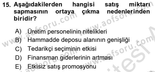 Maliyet Ve Yönetim Muhasebesi Dersi 2025 - 2026 Yılı Yaz Okulu Sınav Soruları 15. Soru
