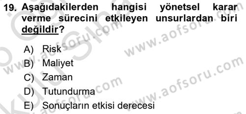 Maliyet Ve Yönetim Muhasebesi Dersi 2025 - 2026 Yılı Yaz Okulu Sınav Soruları 19. Soru