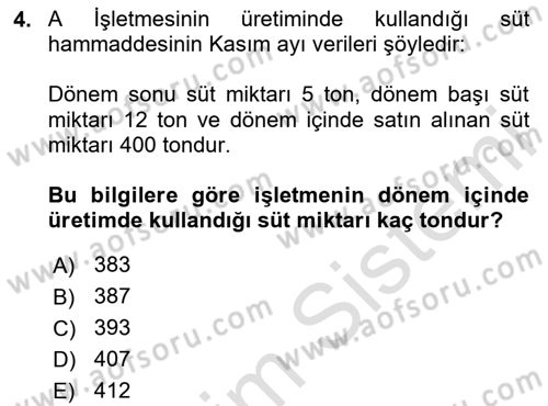 Maliyet Ve Yönetim Muhasebesi Dersi 2025 - 2026 Yılı Yaz Okulu Sınav Soruları 4. Soru