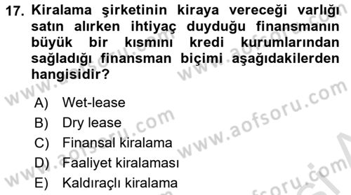 Havacılık İşletmelerinde Muhasebe Uygulamaları Dersi 2018 - 2019 Yılı 3 Ders Sınav Soruları 17. Soru