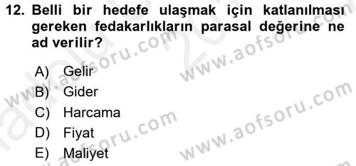 Havacılık İşletmelerinde Muhasebe Uygulamaları Dersi 2018 - 2019 Yılı (Vize) Ara Sınav Soruları 12. Soru