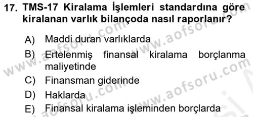 Havacılık İşletmelerinde Muhasebe Uygulamaları Dersi 2018 - 2019 Yılı (Final) Dönem Sonu Sınav Soruları 17. Soru
