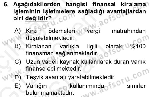 Havacılık İşletmelerinde Muhasebe Uygulamaları Dersi 2018 - 2019 Yılı (Final) Dönem Sonu Sınav Soruları 6. Soru