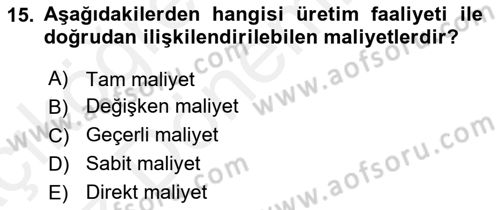 Havacılık İşletmelerinde Muhasebe Uygulamaları Dersi 2018 - 2019 Yılı Tek Ders Sınav Soruları 15. Soru