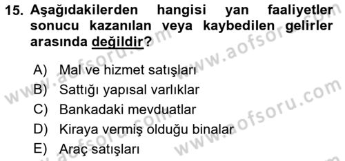 Havacılık İşletmelerinde Muhasebe Uygulamaları Dersi 2018 - 2019 Yılı Yaz Okulu Sınav Soruları 15. Soru