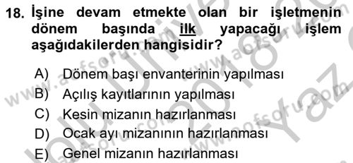 Havacılık İşletmelerinde Muhasebe Uygulamaları Dersi 2018 - 2019 Yılı Yaz Okulu Sınav Soruları 18. Soru