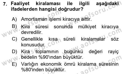 Havacılık İşletmelerinde Muhasebe Uygulamaları Dersi 2018 - 2019 Yılı Yaz Okulu Sınav Soruları 7. Soru