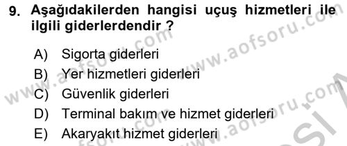 Havacılık İşletmelerinde Muhasebe Uygulamaları Dersi 2018 - 2019 Yılı Yaz Okulu Sınav Soruları 9. Soru