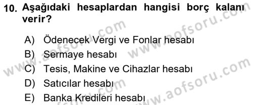 Havacılık İşletmelerinde Muhasebe Uygulamaları Dersi Ara Sınavı Deneme Sınav Soruları 10. Soru