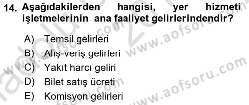 Havacılık İşletmelerinde Muhasebe Uygulamaları Dersi Ara Sınavı Deneme Sınav Soruları 14. Soru