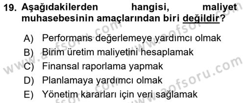 Havacılık İşletmelerinde Muhasebe Uygulamaları Dersi Ara Sınavı Deneme Sınav Soruları 19. Soru