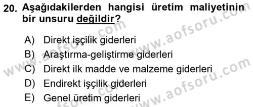 Havacılık İşletmelerinde Muhasebe Uygulamaları Dersi Ara Sınavı Deneme Sınav Soruları 20. Soru
