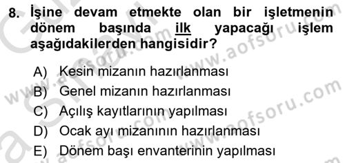 Havacılık İşletmelerinde Muhasebe Uygulamaları Dersi Ara Sınavı Deneme Sınav Soruları 8. Soru