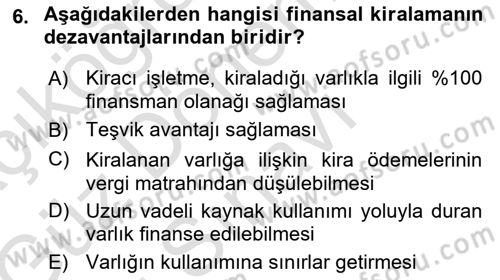 Havacılık İşletmelerinde Muhasebe Uygulamaları Dersi 2019 - 2020 Yılı (Final) Dönem Sonu Sınav Soruları 6. Soru