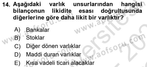 Havacılık İşletmelerinde Muhasebe Uygulamaları Dersi 2020 - 2021 Yılı Yaz Okulu Sınav Soruları 14. Soru